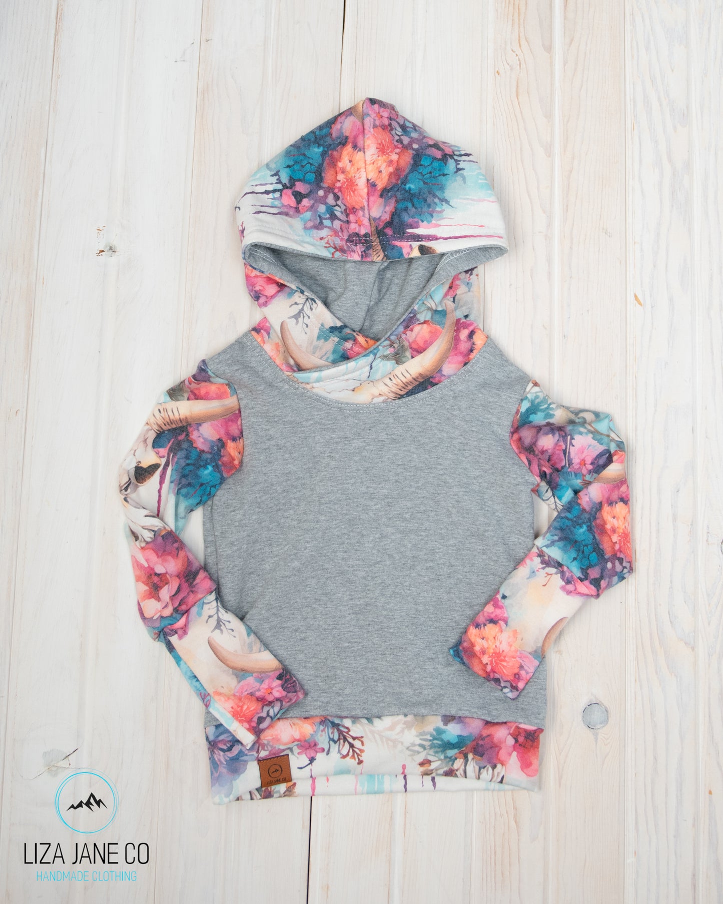 Grow with Me Hoodie | Skull on bright dripping floral and Grey on Body {Made to Order}