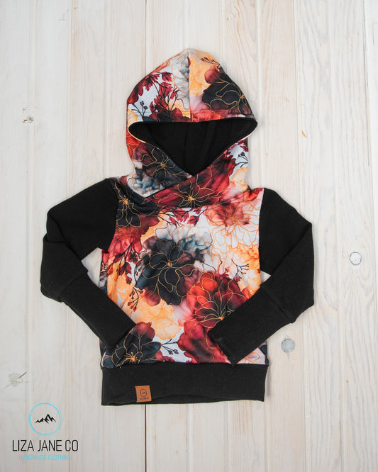 Grow with Me Hoodie | Fall Floral Alcohol Ink and black on Sleeves {Made to Order}