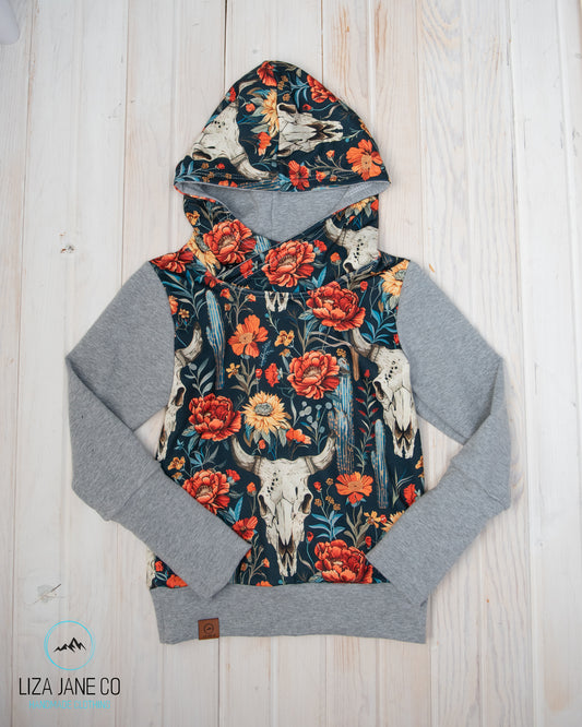 Grow with Me Hoodie | Skulls & Fall Florals and grey on Sleeves {Made to Order}