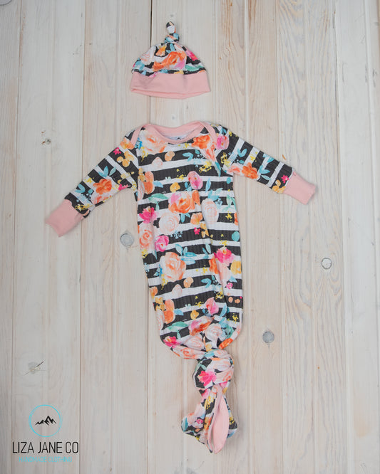Baby Sleeper | Floral on Stripes