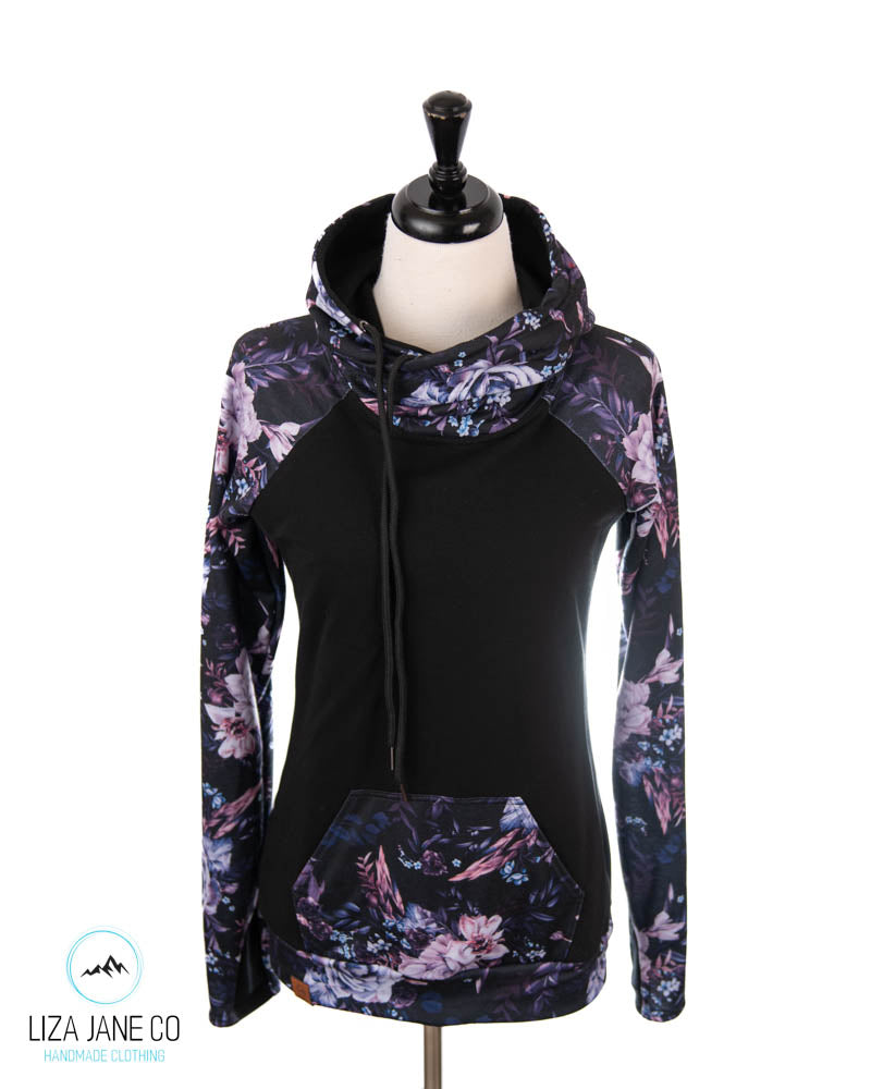 Women's Hoodie | Purple Floral on black and Black on Body {Made to Order}