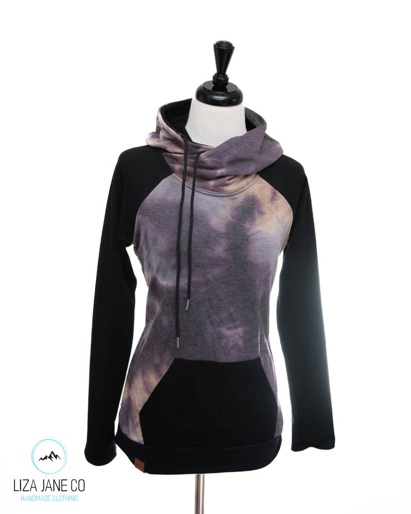 Women's Hoodie | Purple/Tan Tie-Dye & Black