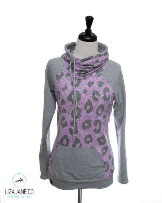 Women's Hoodie | Purple Leopard and Heather Grey {Medium}