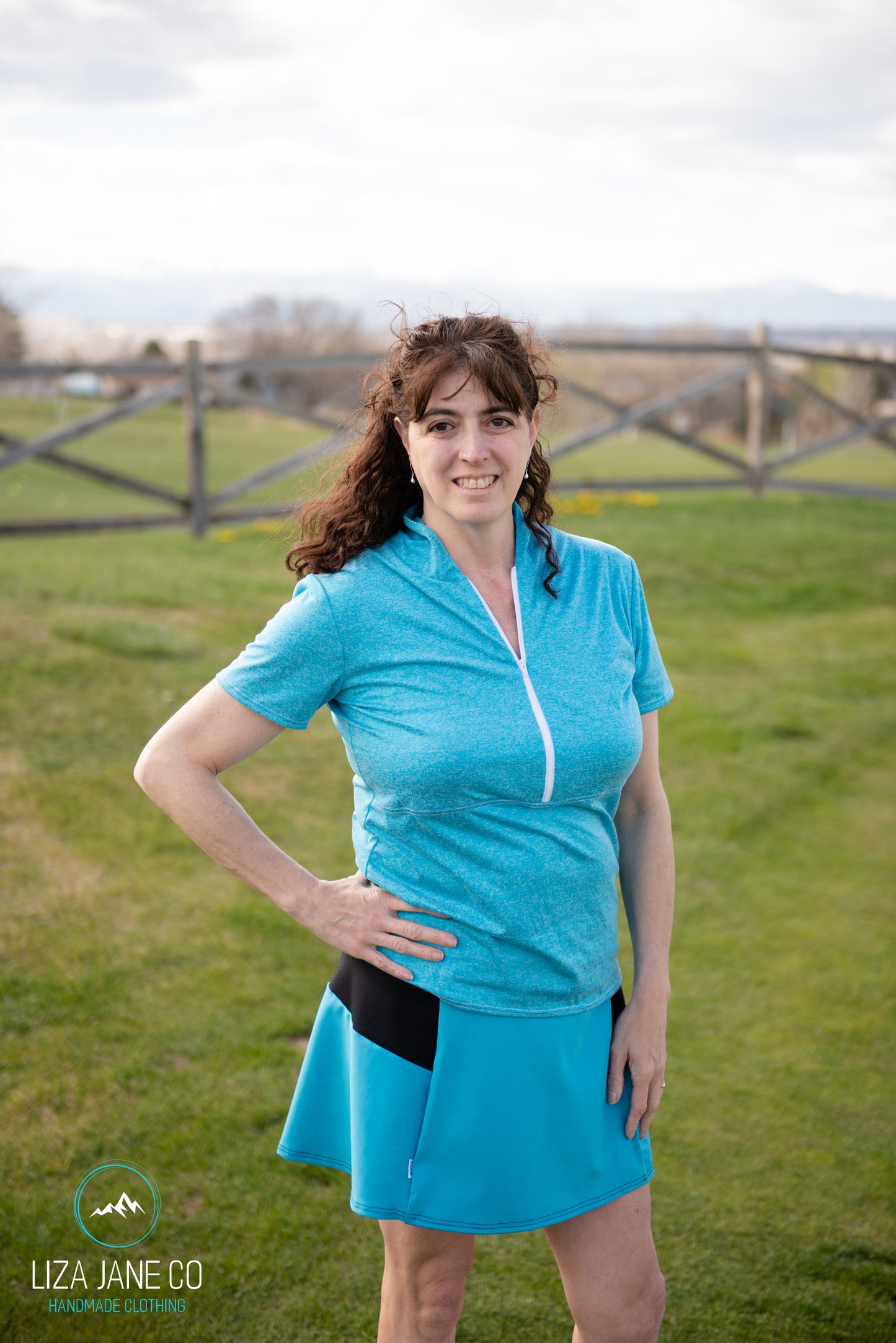 Blue 3/4 zip Women's Golf Shirt - Short sleeve