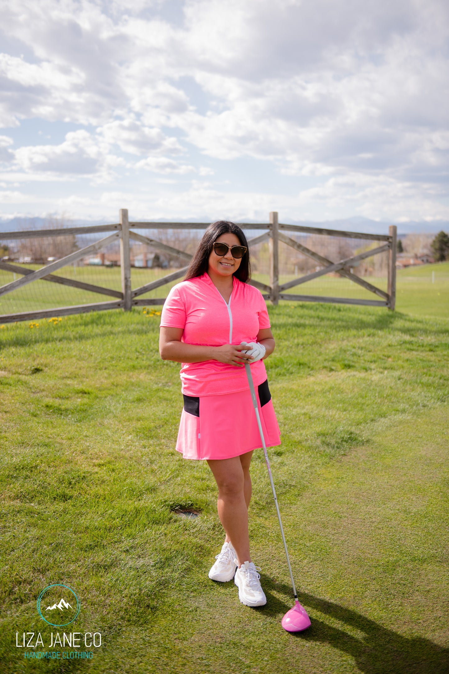 Hot Pink 3/4 zip Women's Golf Shirt - Short sleeve