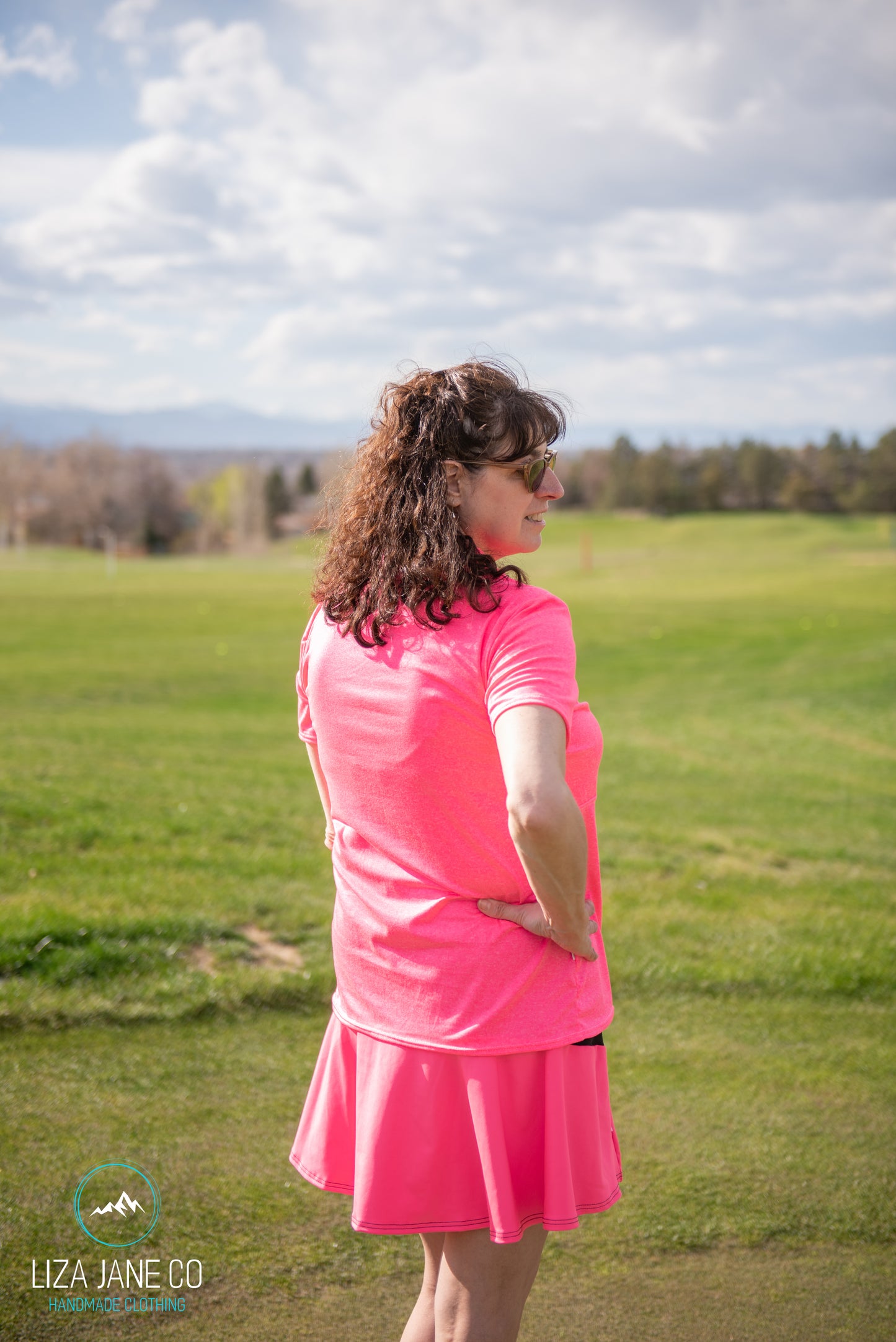 Hot Pink 3/4 zip Women's Golf Shirt - Short sleeve