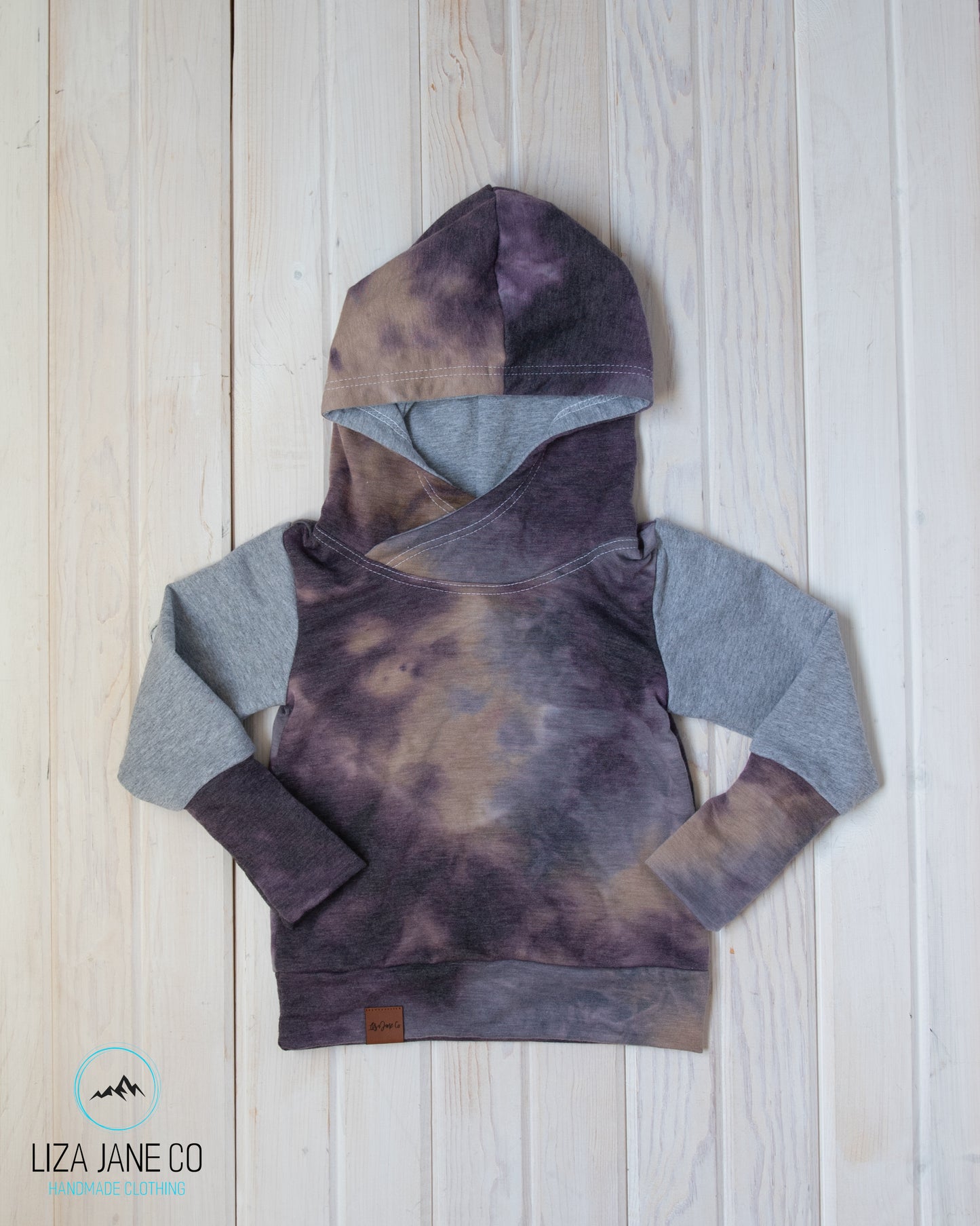 Grow with Me Hoodie | Tan/Purple Tie-Dye and Grey {1-3 Year}