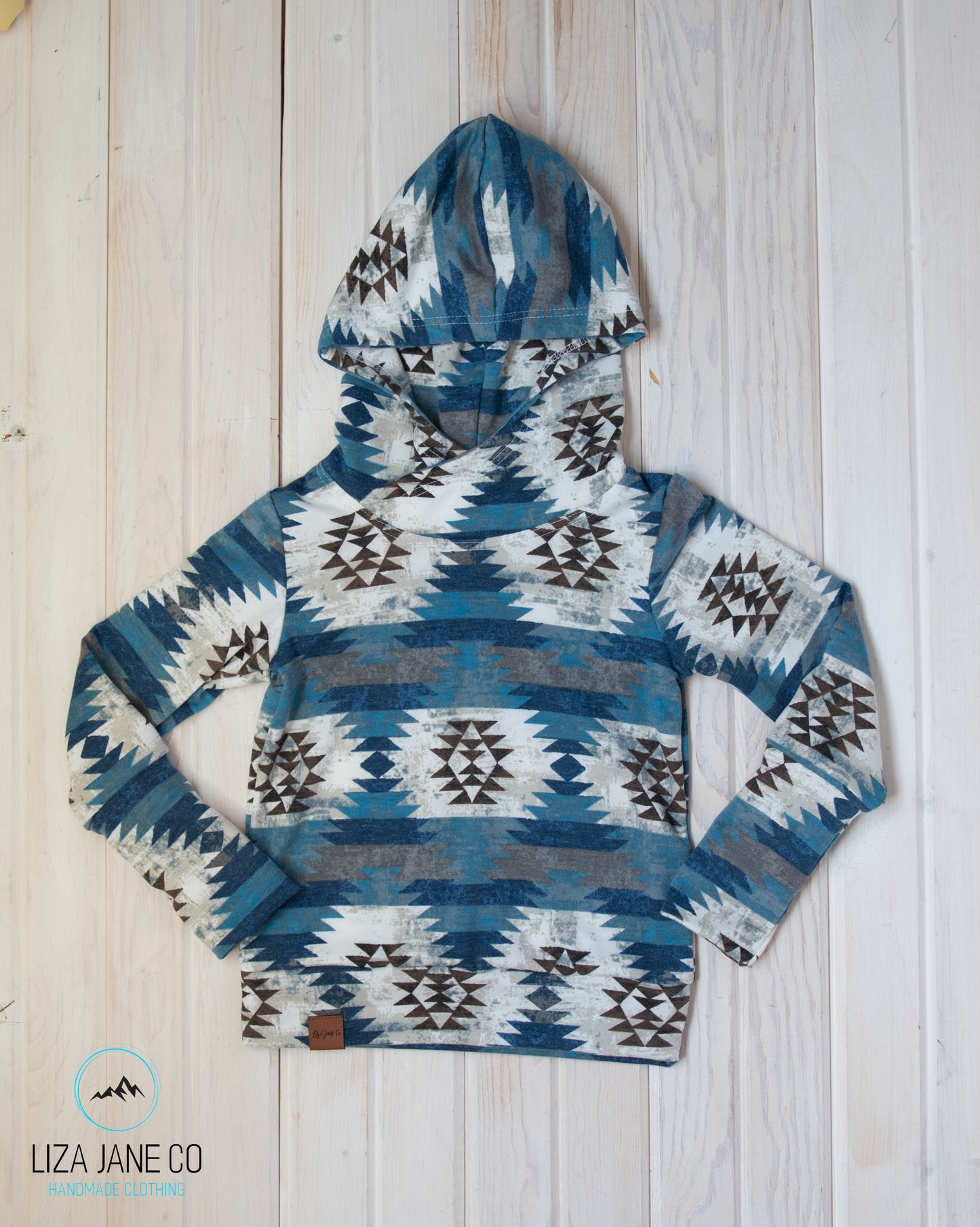 Grow with Me Hoodie | Blue Aztec Print