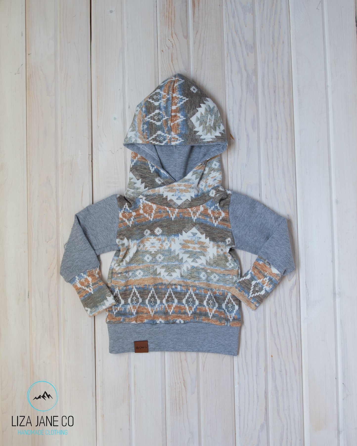 Grow with Me Hoodie | Sage and Orange Aztec Print and Grey {3-12 Month}