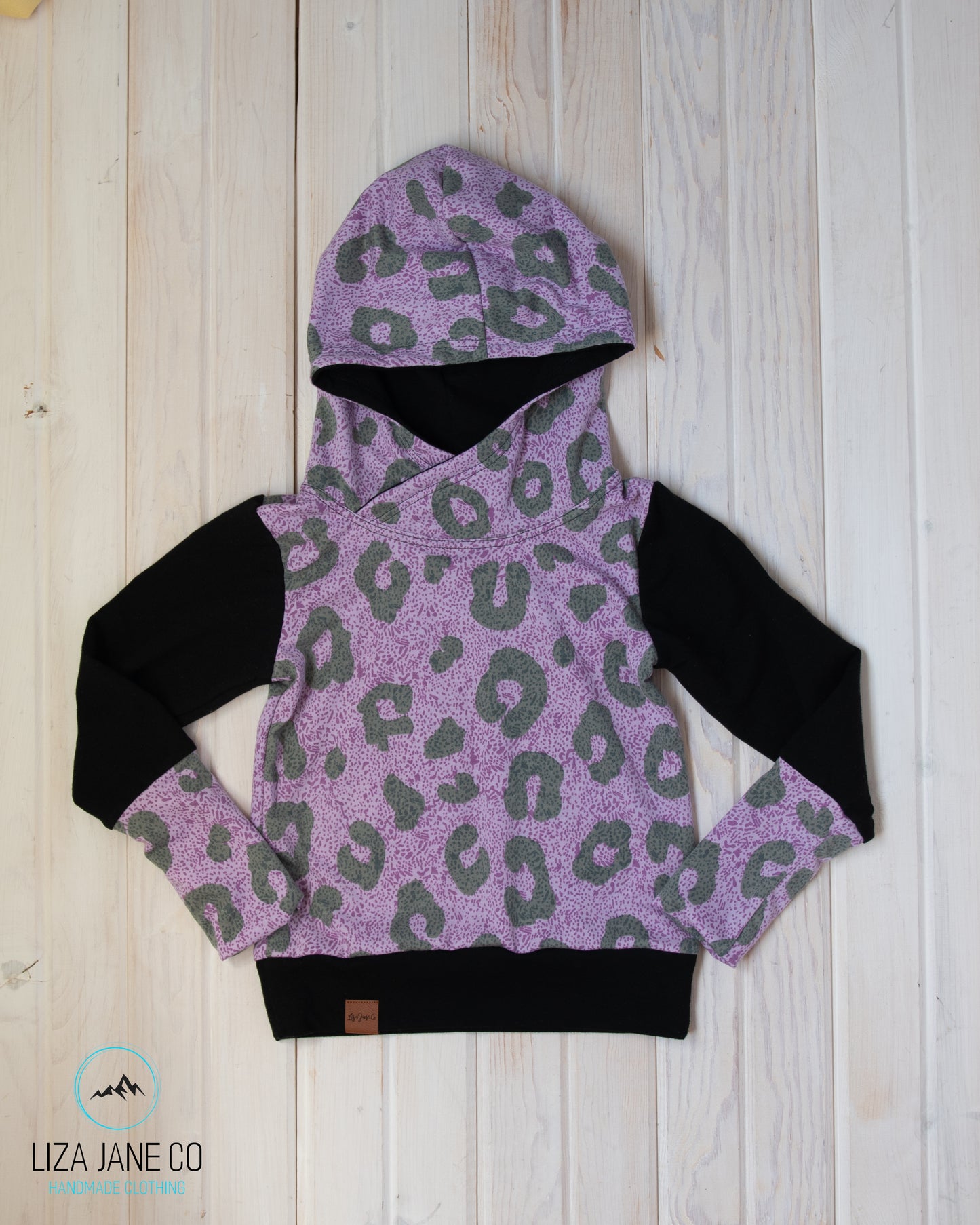 Grow with Me Hoodie | Purple leopard and Black {3-6 Year}