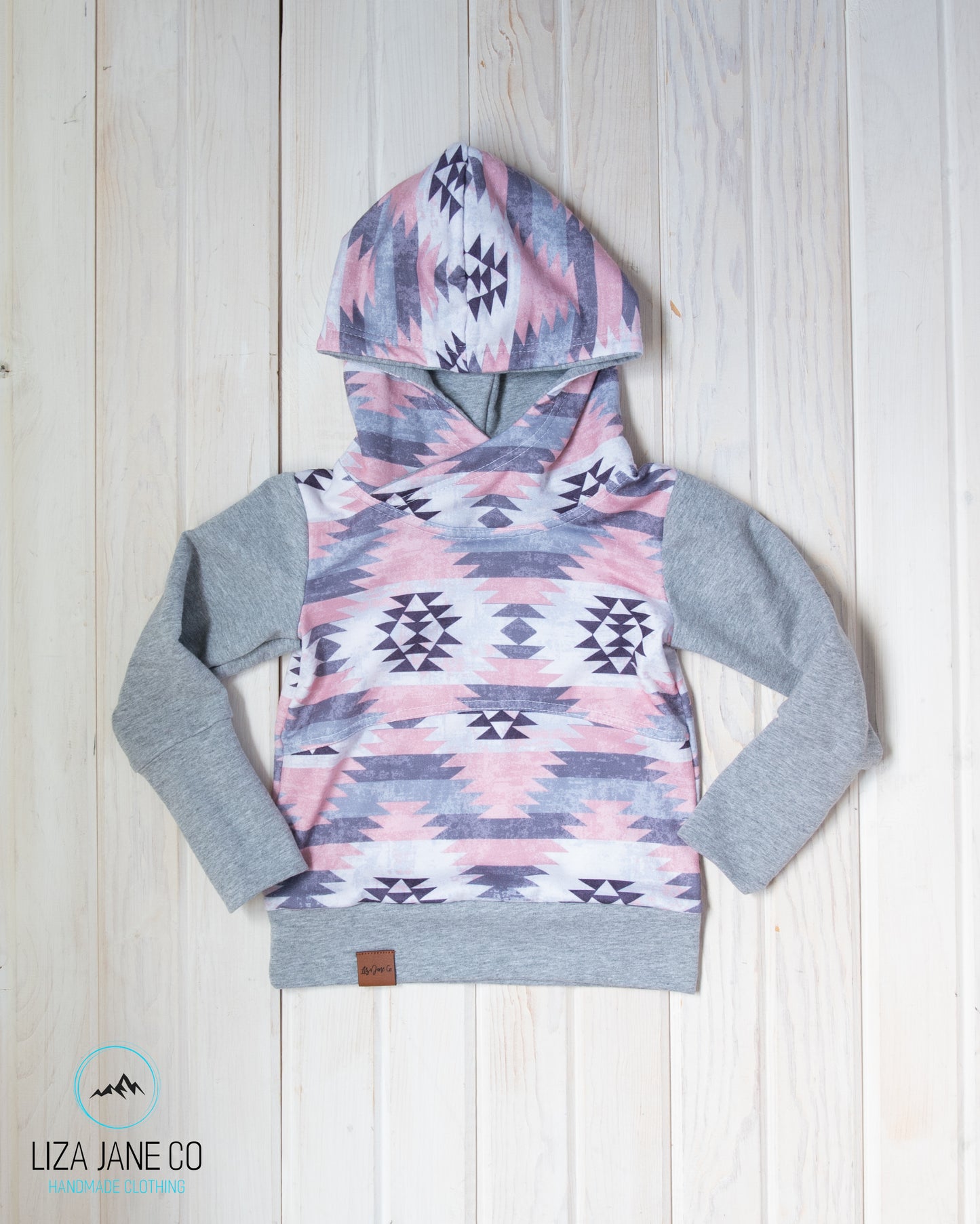 Grow with Me Hoodie | Pink and Purple Aztec Print and Grey {1-3 Year}