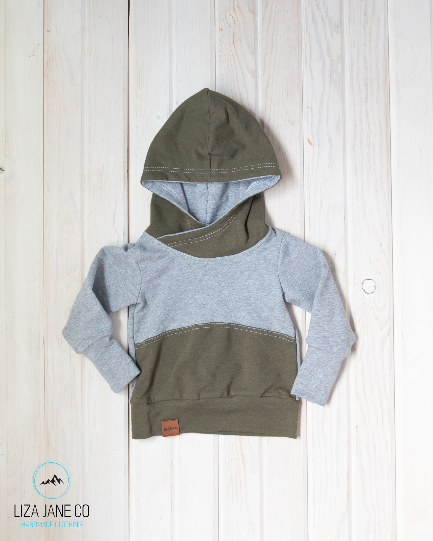 Grow with Me Hoodie | Olive Green and Grey {3-12 Month}