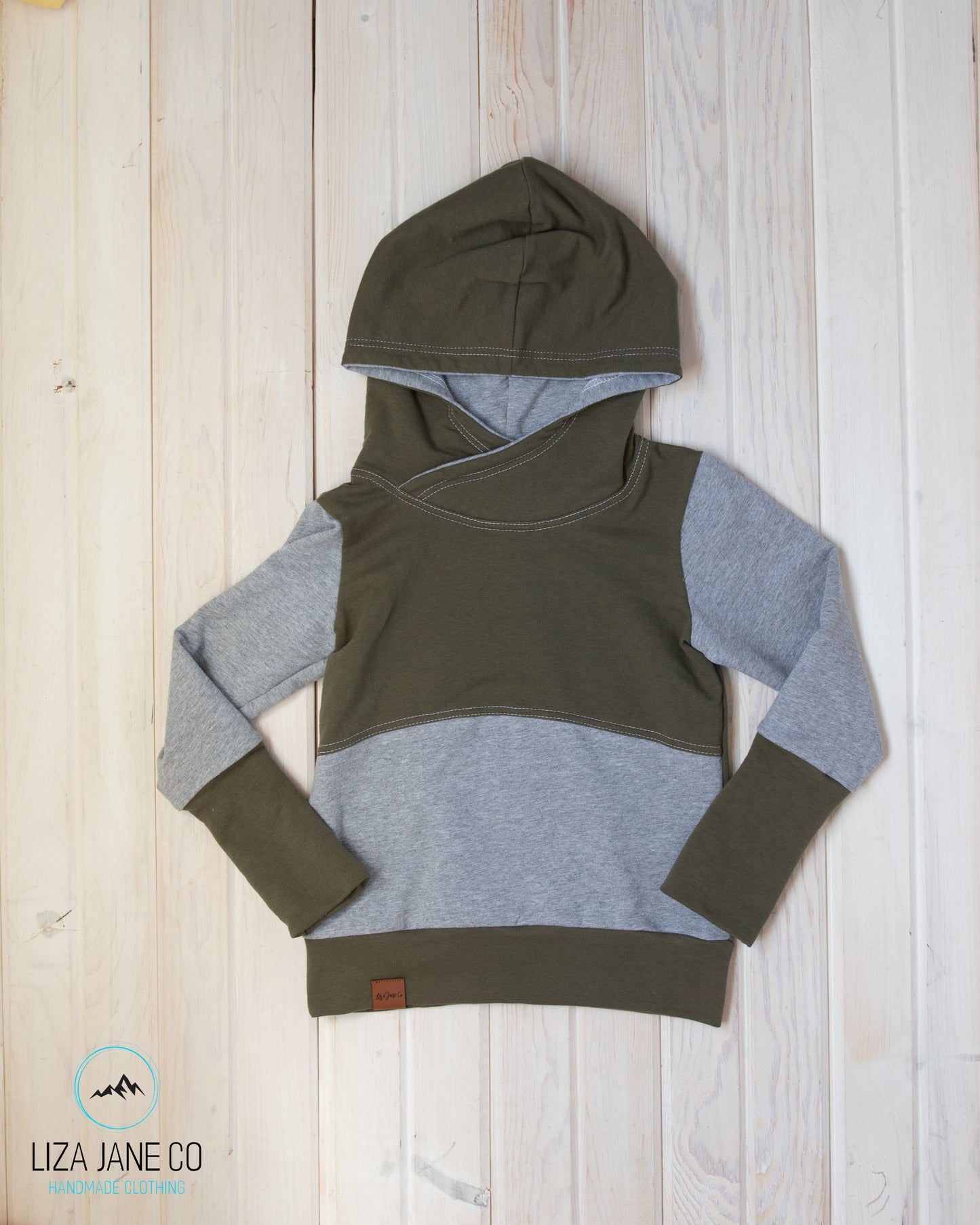 Grow with Me Hoodie | Olive Green and Grey {3-6 Year}