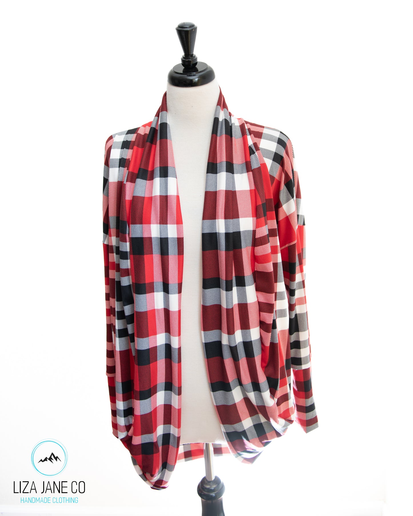 Women's Cocoon Cardigan | Black & Red Plaid