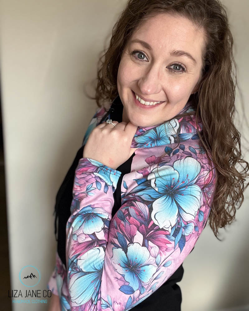 Women's Hoodie | Pink/Aqua Floral and black on Body {Made to Order}