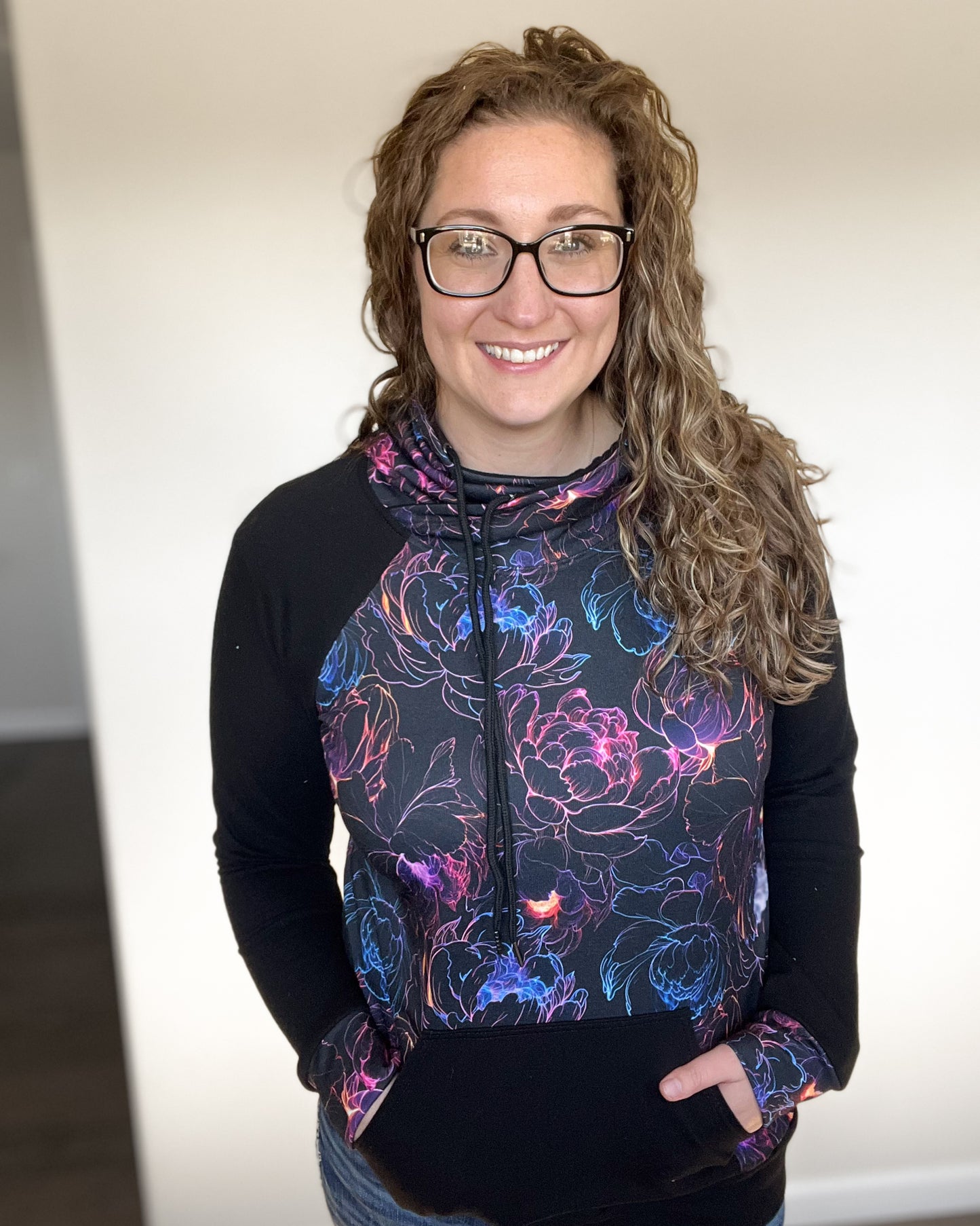Women's Hoodie | Neon floral outline and black on body {Made to Order}