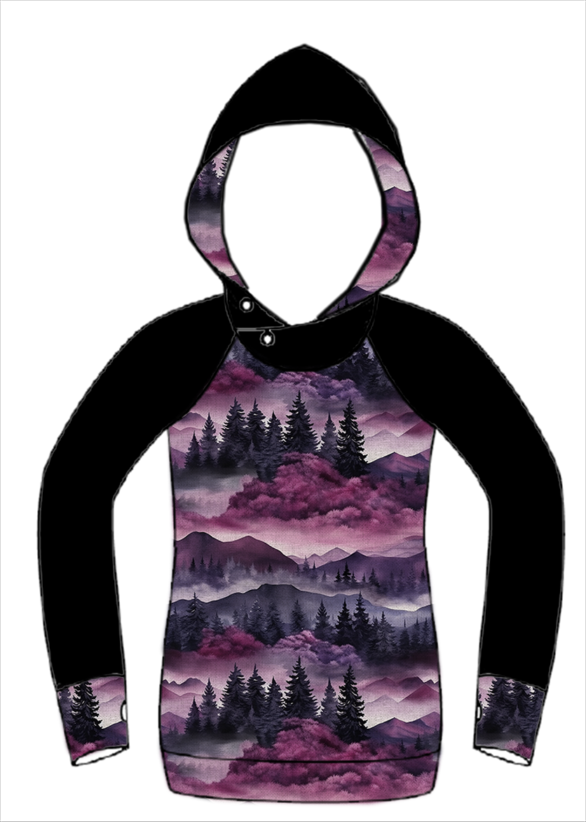 Zipper Nursing Hoodie | Purple Linen Mountains and black on Sleeves {Made to Order}