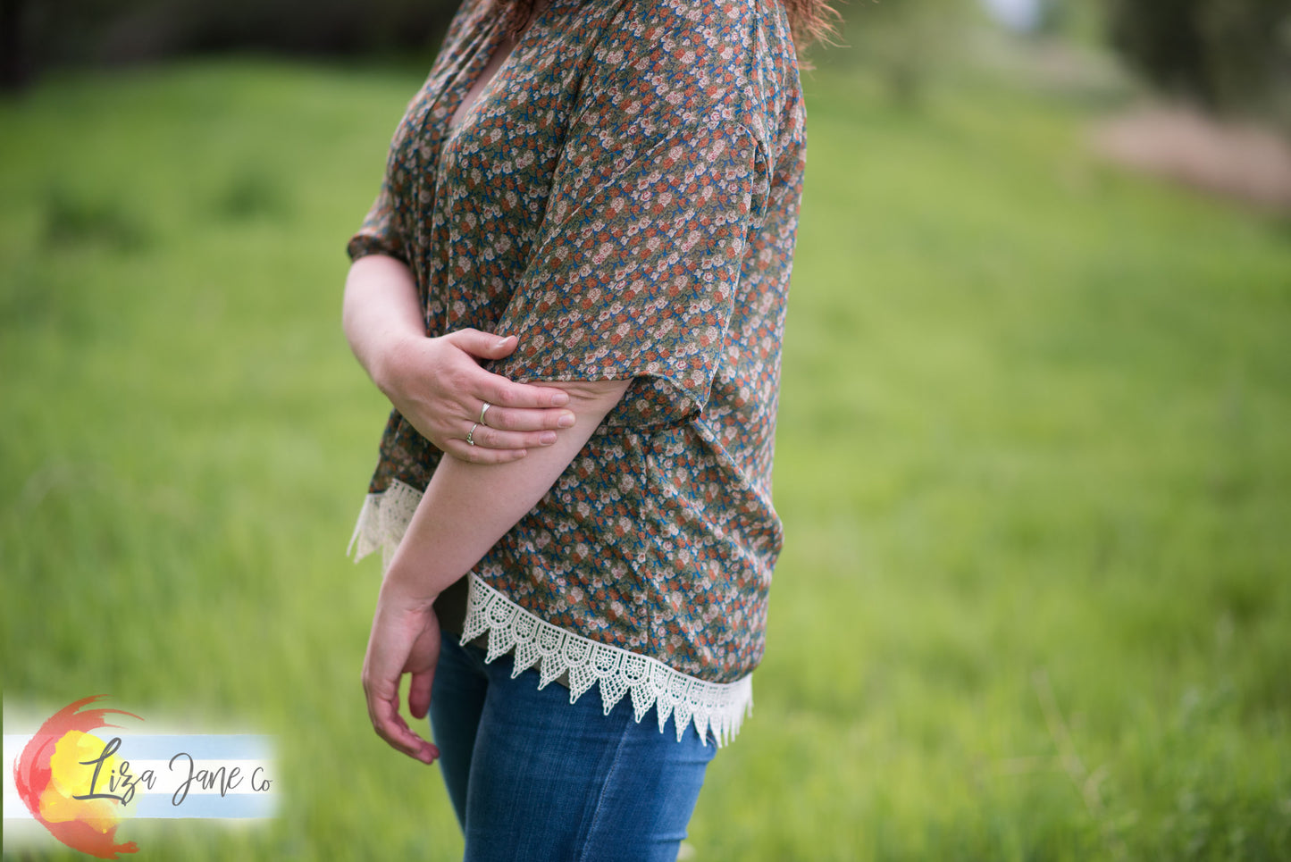 Women's Kimono | Green with Ivory Lace {Large}
