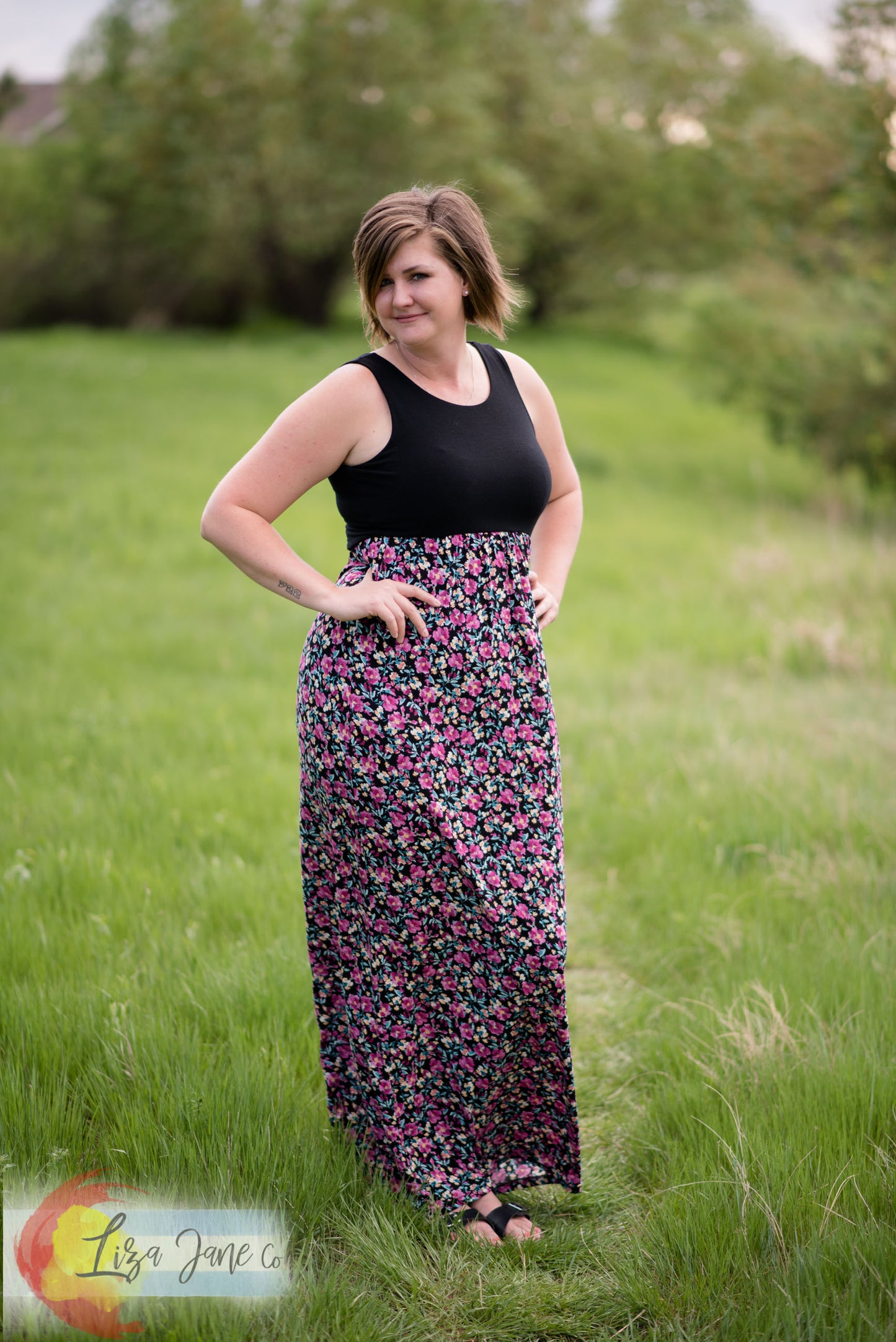 Women's Dress | Floral on Black Maxi Tank Dress {X-Large Tall}