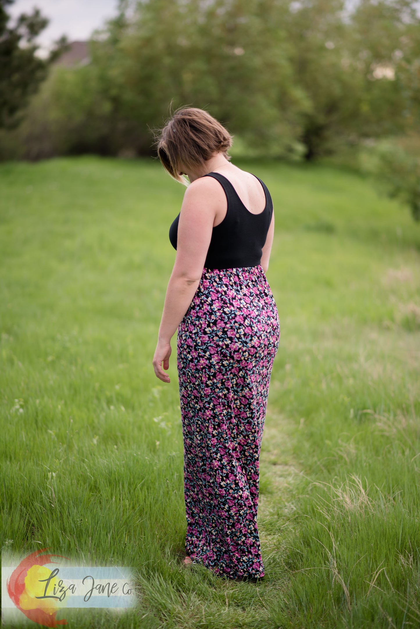 Women's Dress | Floral on Black Maxi Tank Dress {X-Large Tall}