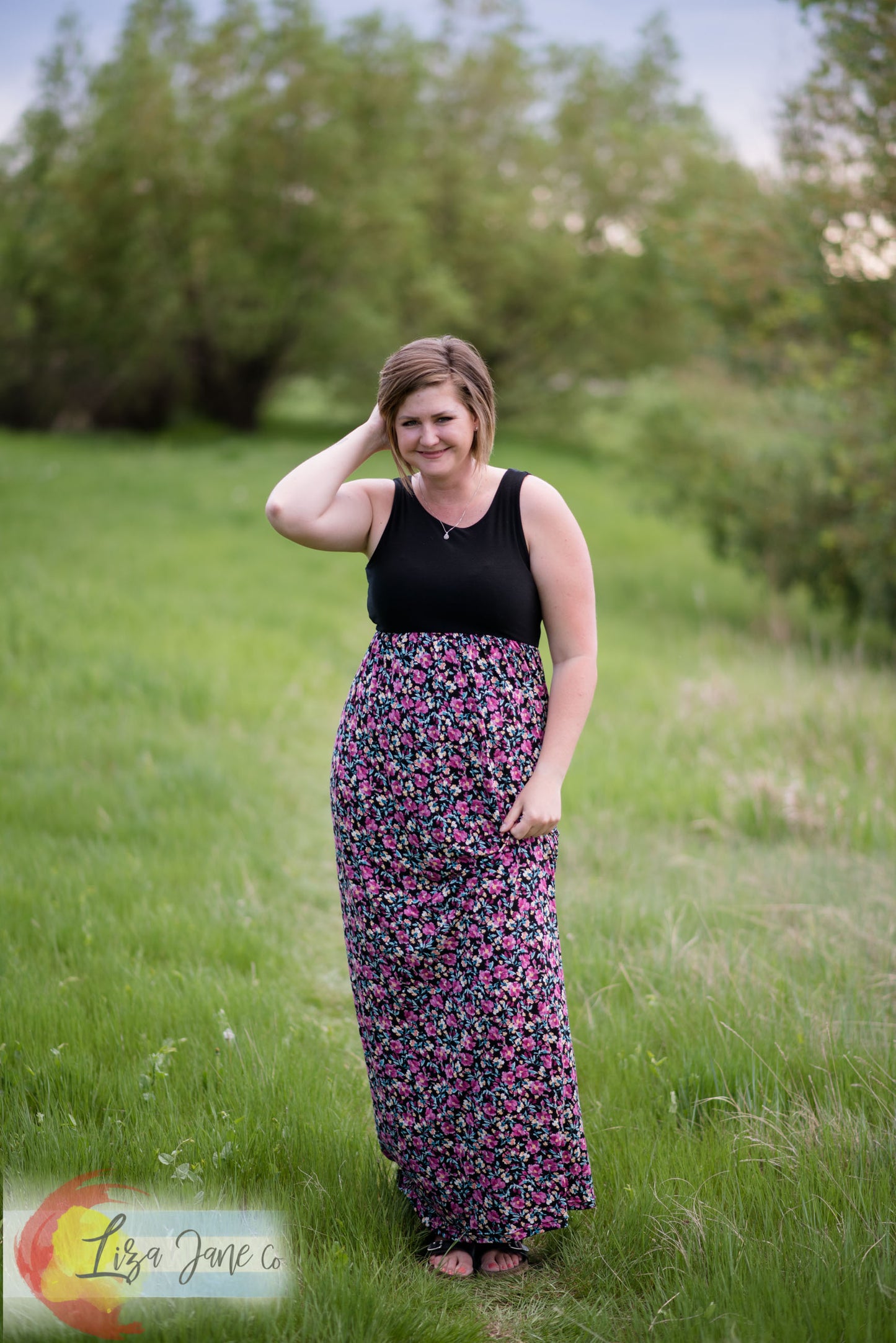 Women's Dress | Floral on Black Maxi Tank Dress {X-Large Tall}