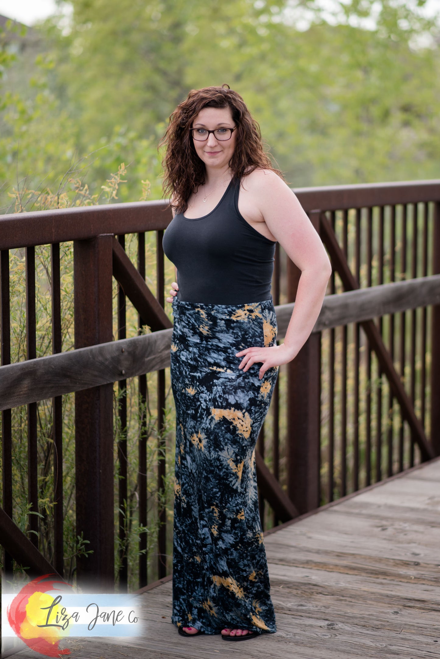 Women's Skirt | Sunflower on Black Tie Dye Maxi Skirt {X-Large}