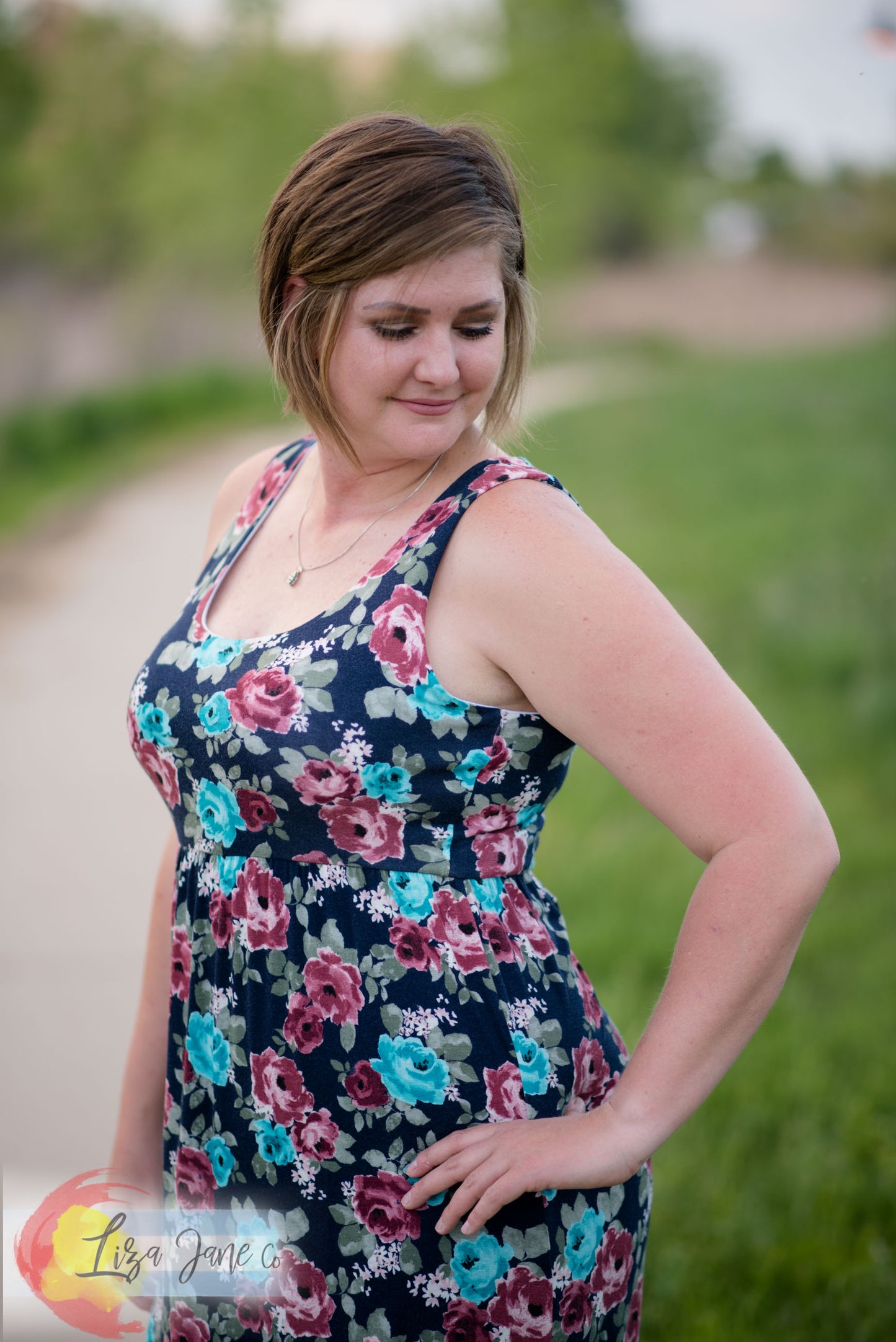 Women's Dress | Floral on Blue Maxi Tank Dress {X-Large Tall}