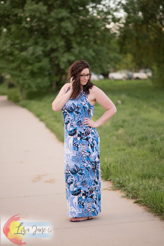 Women's Dress | Retro Blue Maxi Tank Dress {X-Large}