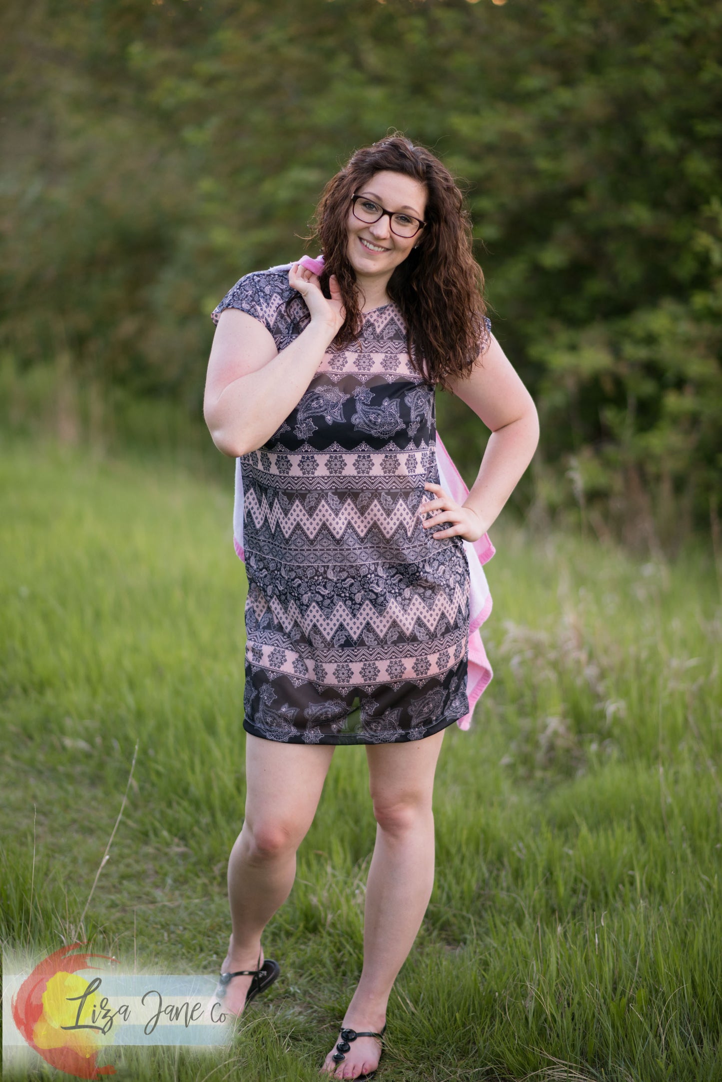 Women's Swimsuit Cover up | Pink and Blue Mesh Dress {Large}