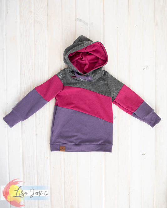 Girls Hoodie | Pink/purple/grey Color Blocked