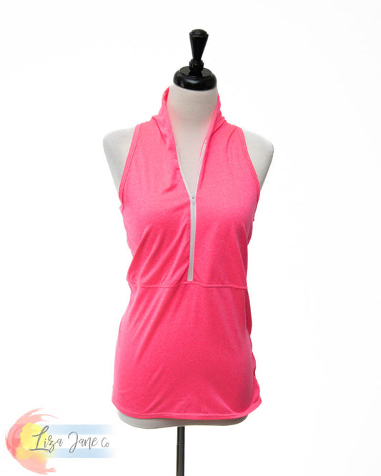 Hot Pink 3/4 zip Women's Golf Shirt - Sleeveless