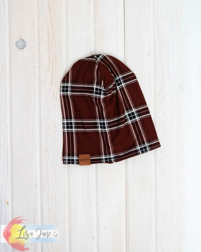 Slouchy Beanie - Brown Plaid