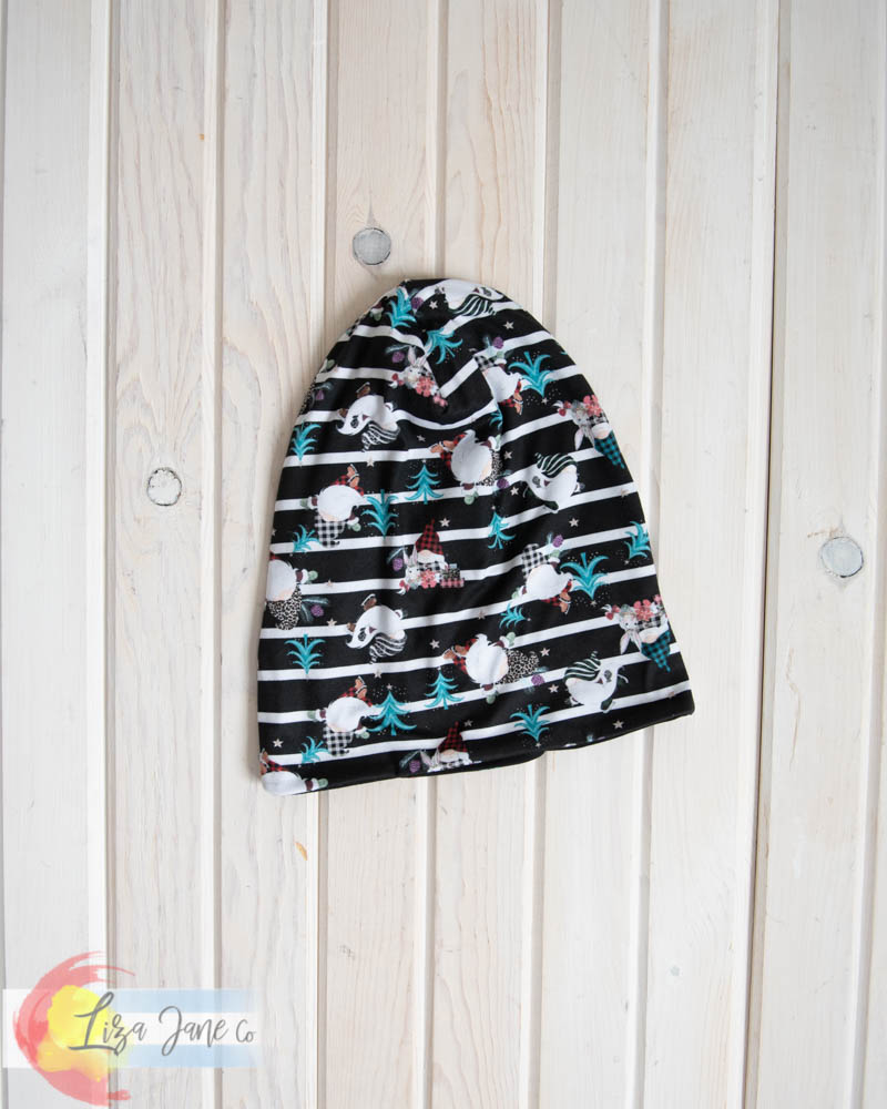 Slouchy Beanie - Gnomes on Stripes