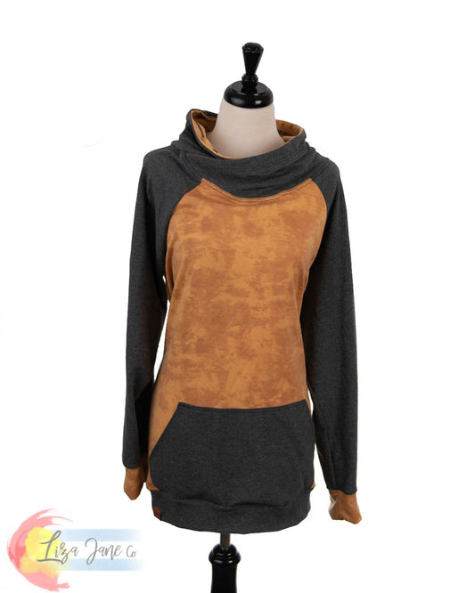 Women's Hoodie | Mustard tie-dye and Charcoal {3XL}