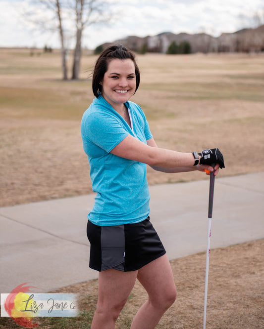 3/4 zip Women's Golf Shirt - Blue Short Sleeve {Medium}