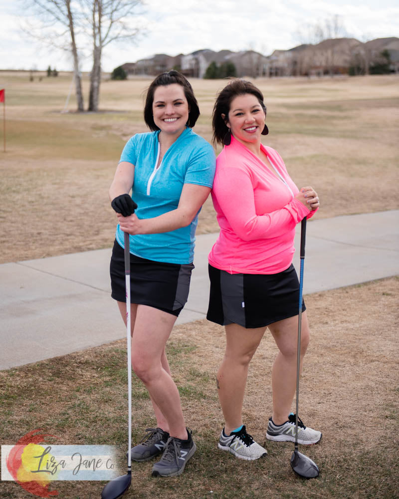 3/4 zip Women's Golf Shirt - Pink Long Sleeve {Large}