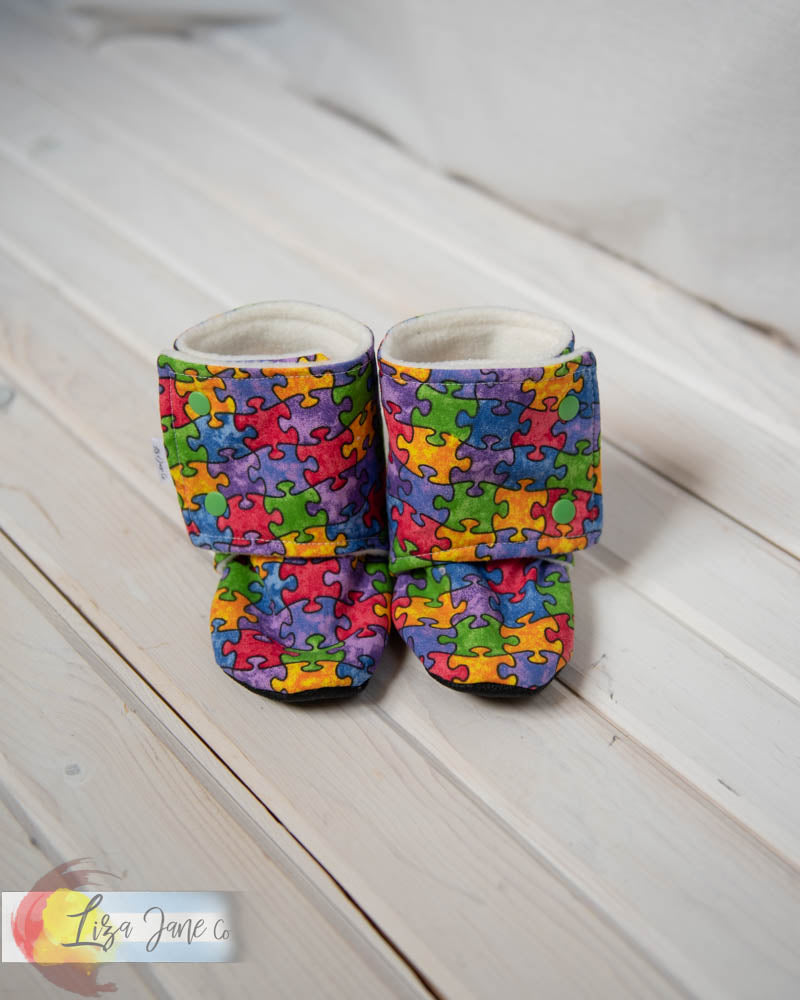 Stay-on Baby Booties | Autism Puzzle Pieces