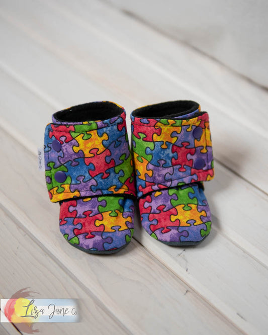 Stay-on Baby Booties |  Autism Puzzle Pieces