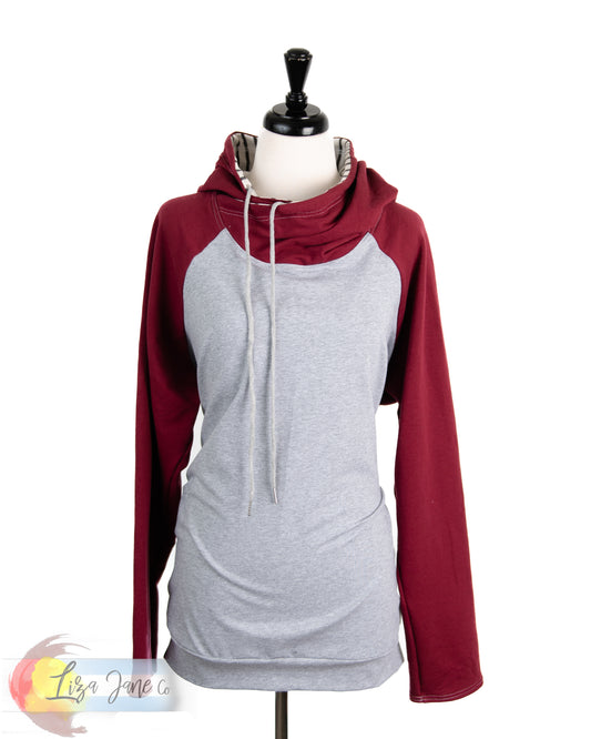 Women's Hoodie | Burgundy and Heather Grey {3XL}