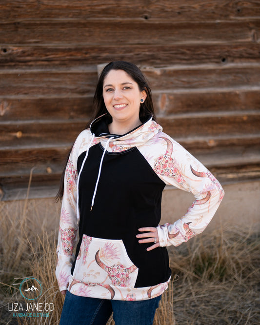 Women's Hoodie | Bull Skull & Black {Made to Order}