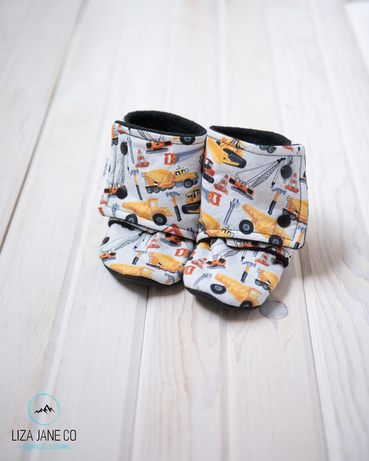 Stay-on Baby Booties |  Construction Trucks