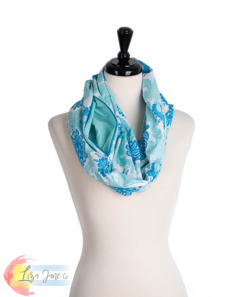 Pocket Scarf - Blue Damask