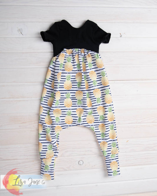 Girls Romper | Short Sleeved | 2T Pineapple Alley Cat Romper