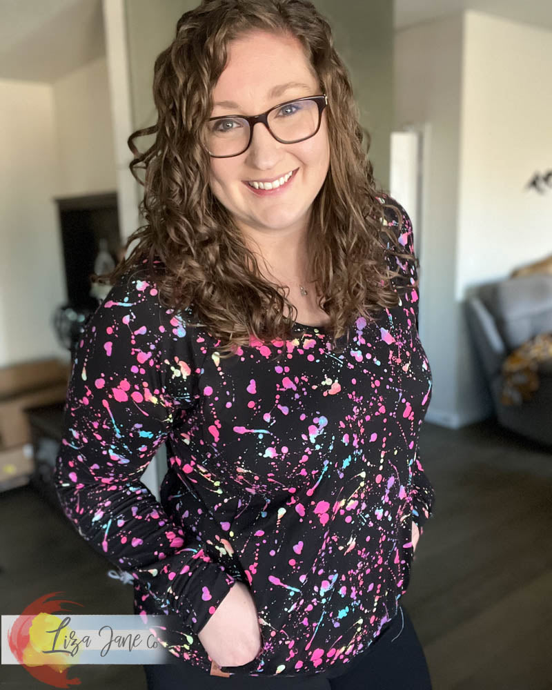 Women's Seaside Hoodie | Colorful Splatter on Black & Neon Pink {Medium}