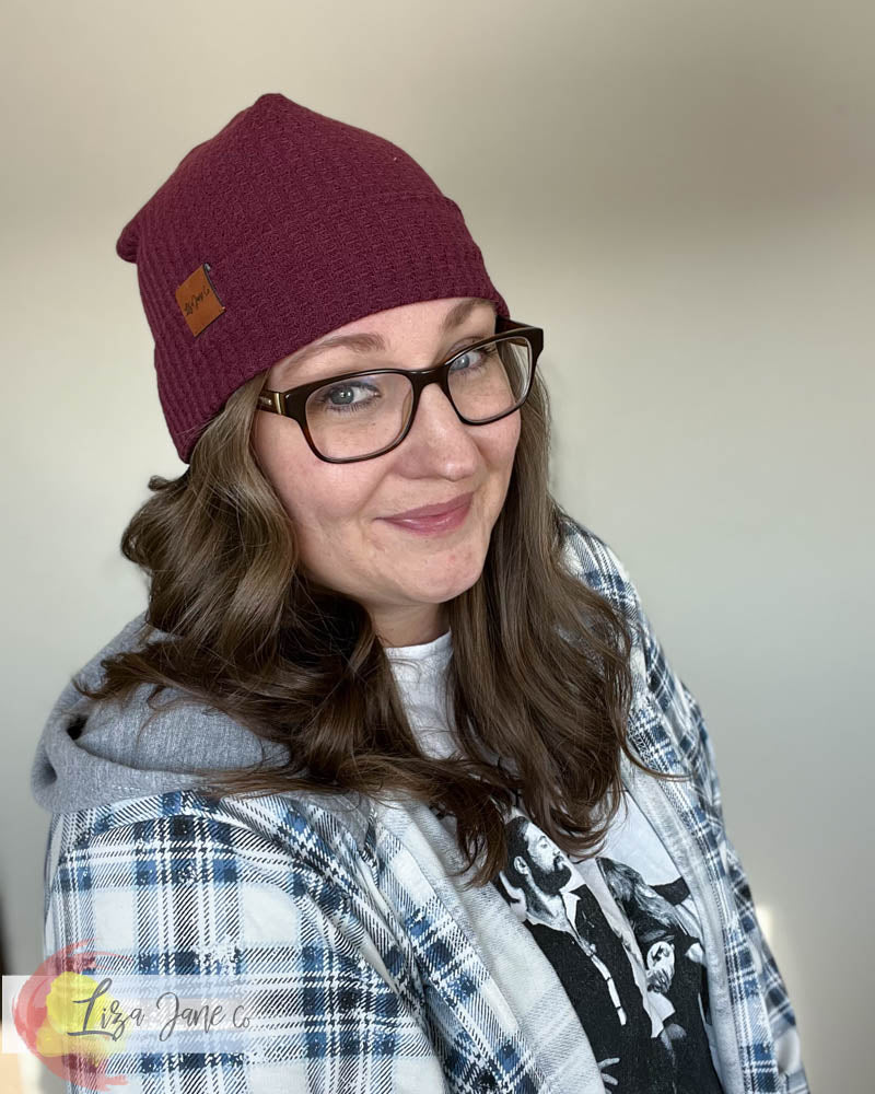 Slouchy Beanie - Burgandy Waffle