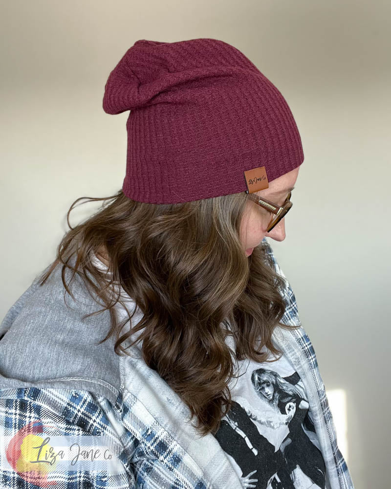 Slouchy Beanie - Burgandy Waffle