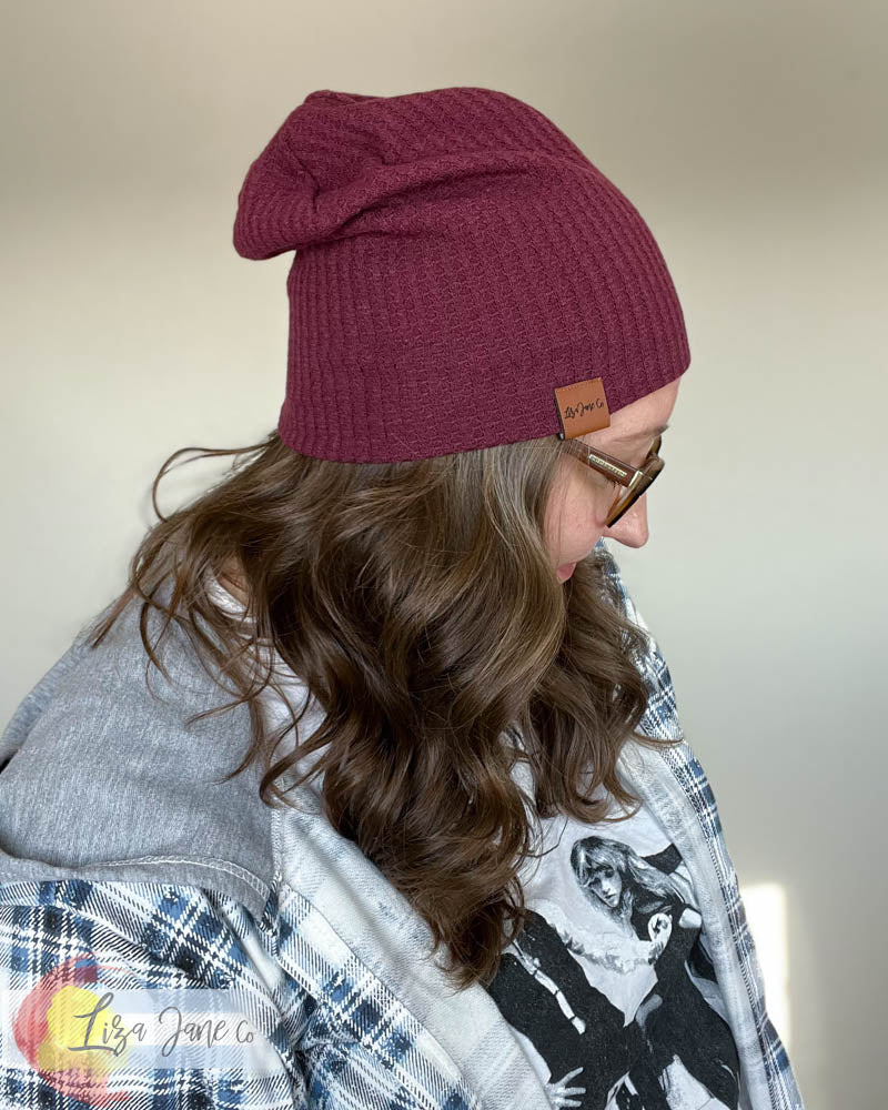 Slouchy Beanie - Burgandy Waffle