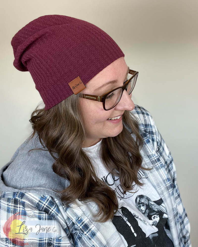 Slouchy Beanie - Burgandy Waffle