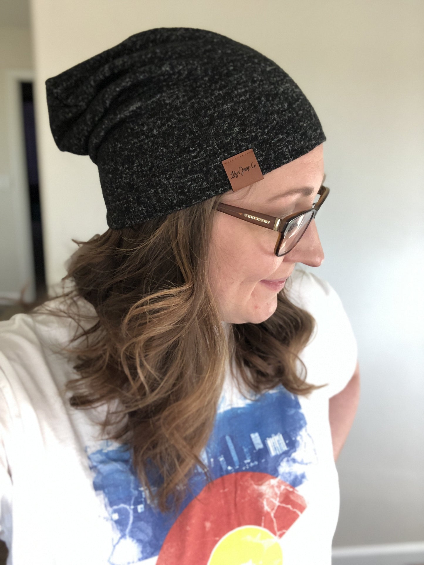 Slouchy Beanie - Black & White striped Ribbed