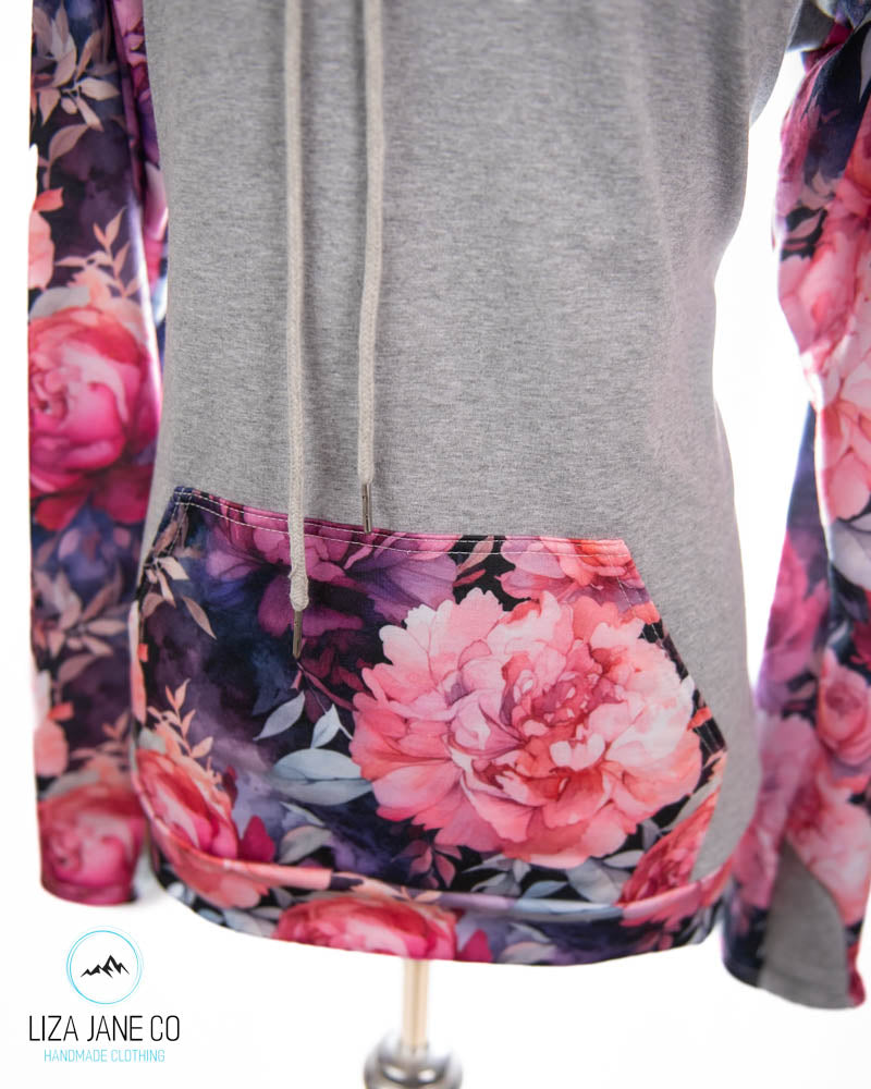 Pink & Purple Peonies and Grey on body {Made to Order}